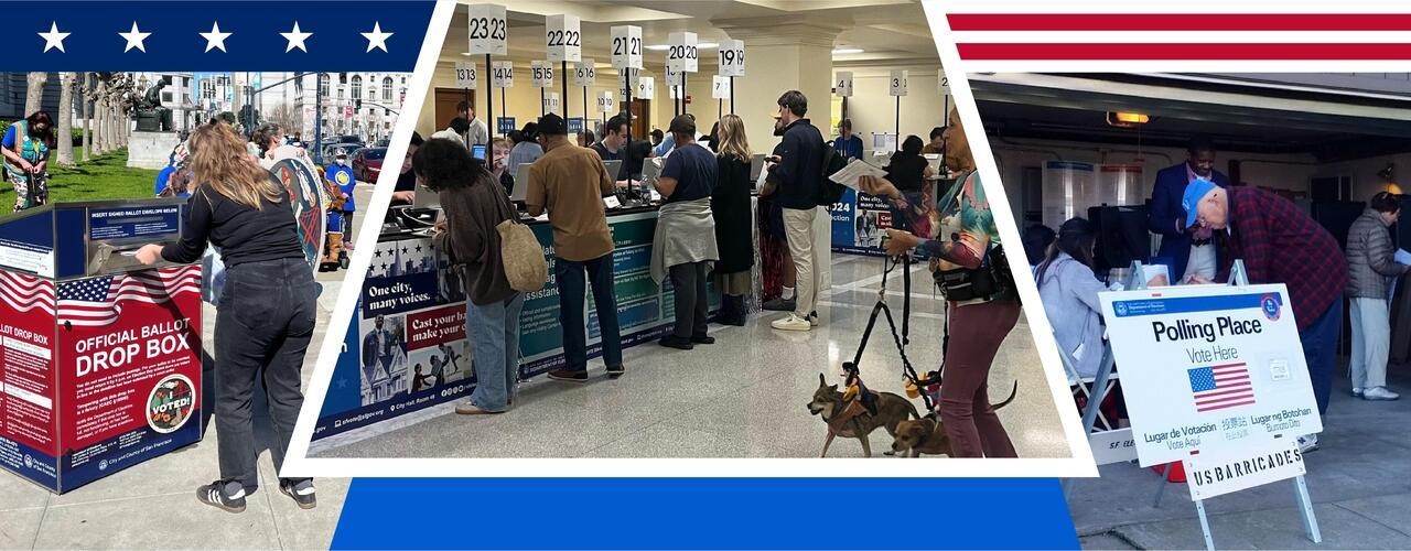Compilation of voters voting in elections. At a ballot box, voting center and polling place.