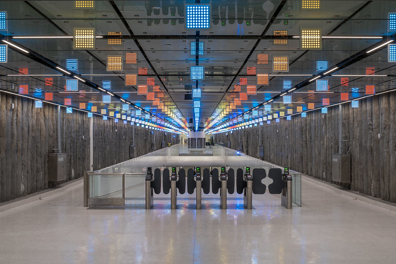 The immersive artwork, Lucy in the Sky, by Ohio-based artist, Erwin Redl for the Union Square/Market Street Station