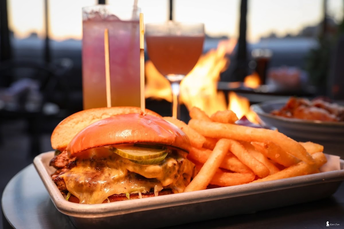 burger and cocktail