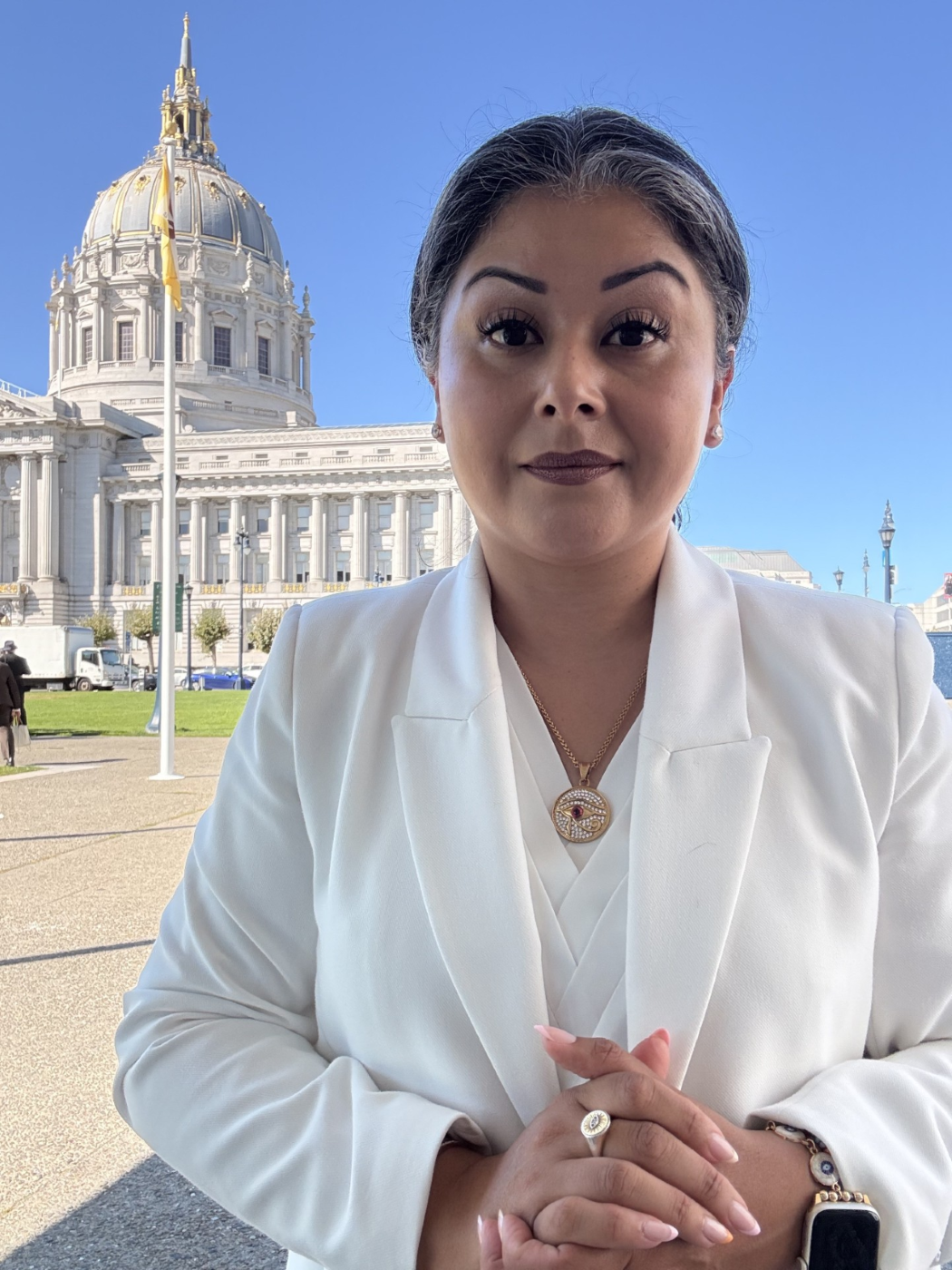 Dr. Diana Aroche in front of City Hall