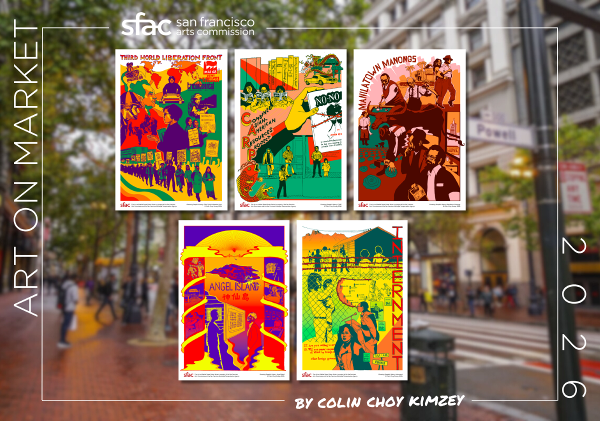 art on market street poster on display in sfmta bus shelter on market street