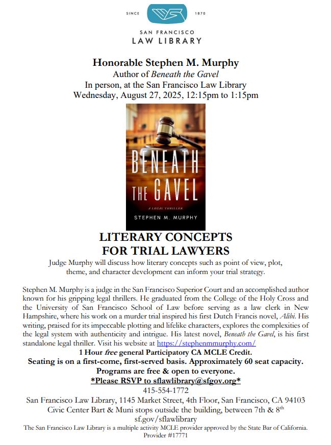 August 27 2025 Literary Concepts for Trial Lawyers MCLE Flyer with Image of Beneath the Gavel Book Cover