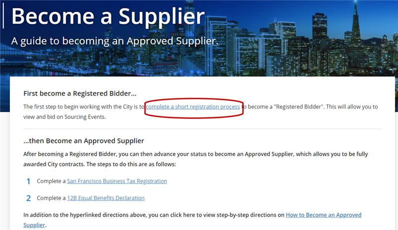 Screenshot of the Supplier homepage