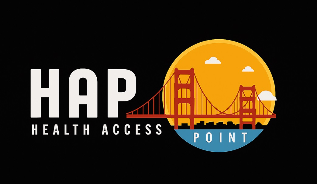 Logo ng Health Access Point na may itim na background