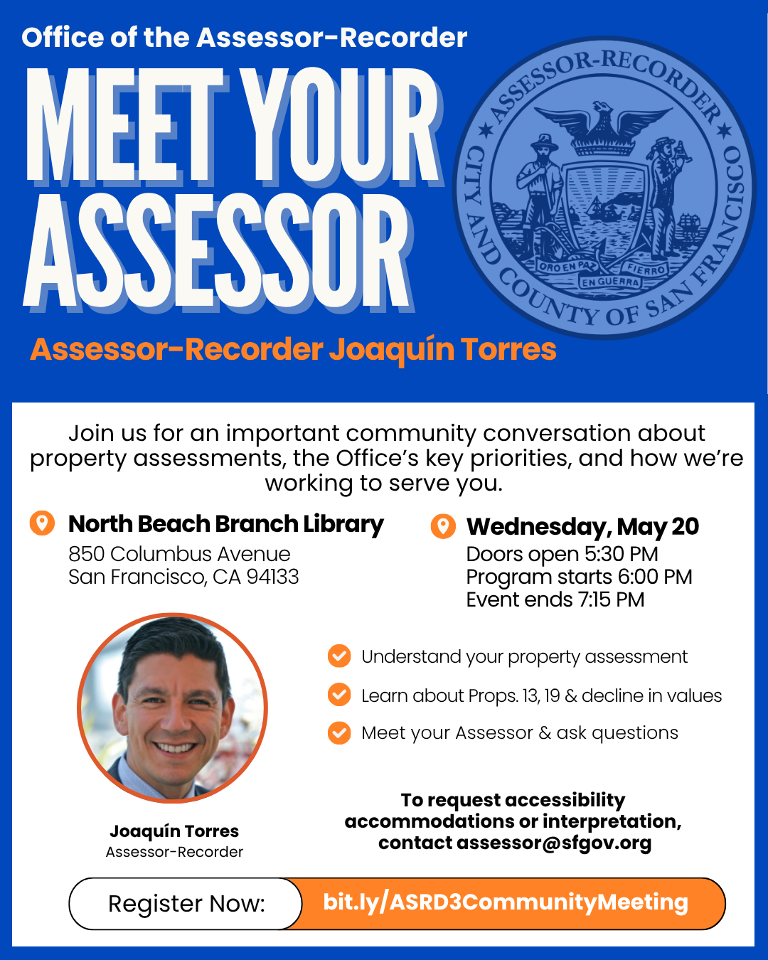Flyer for Assessor Community Meeting in District 3