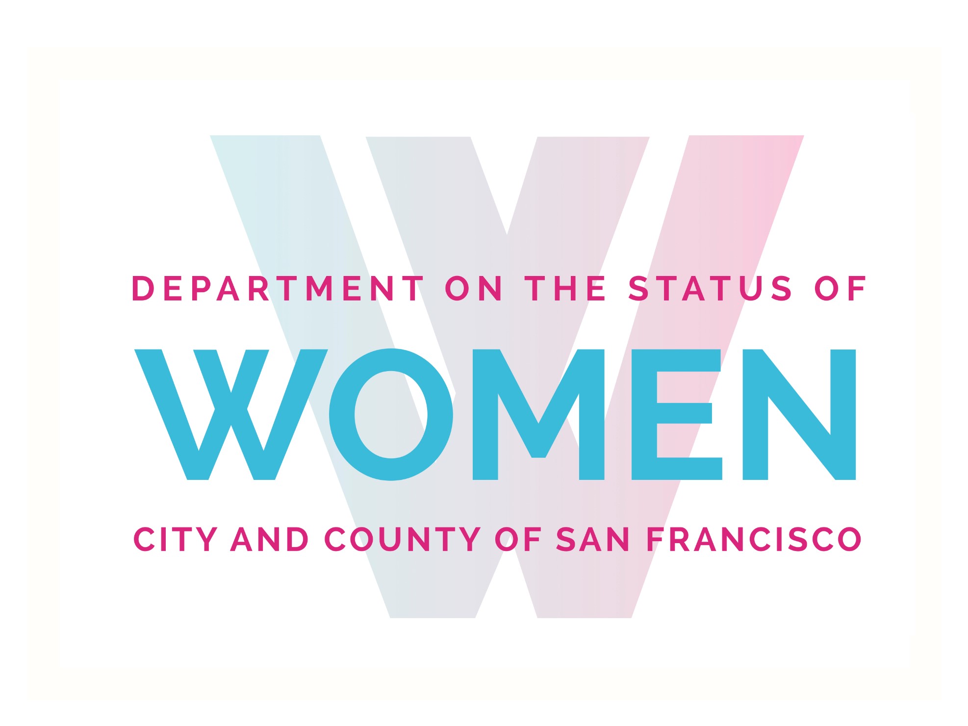 Logo for the Department on the Status of Women, featuring a large pink shaded "W"
