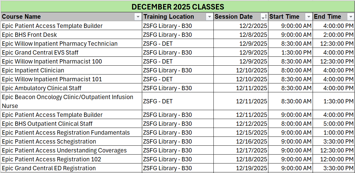 Epic Training - December