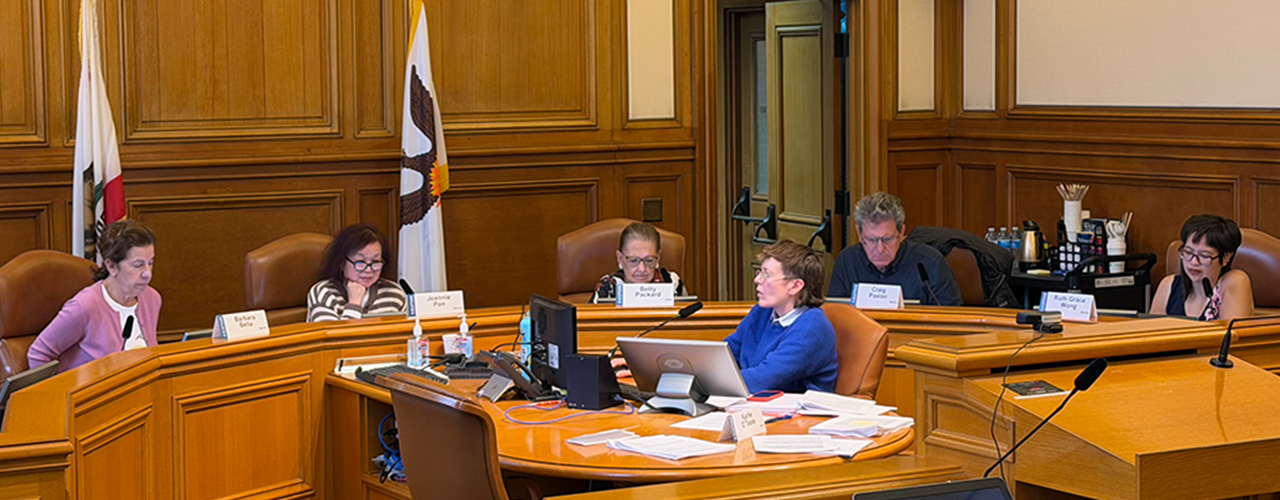 The Ballot Simplification Council, consisting of 5 members and 1 clerk, discussing the Digest at City Hall.