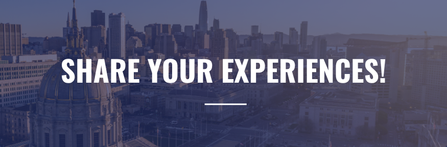 Banner encouraging readers to, "Share your experiences."