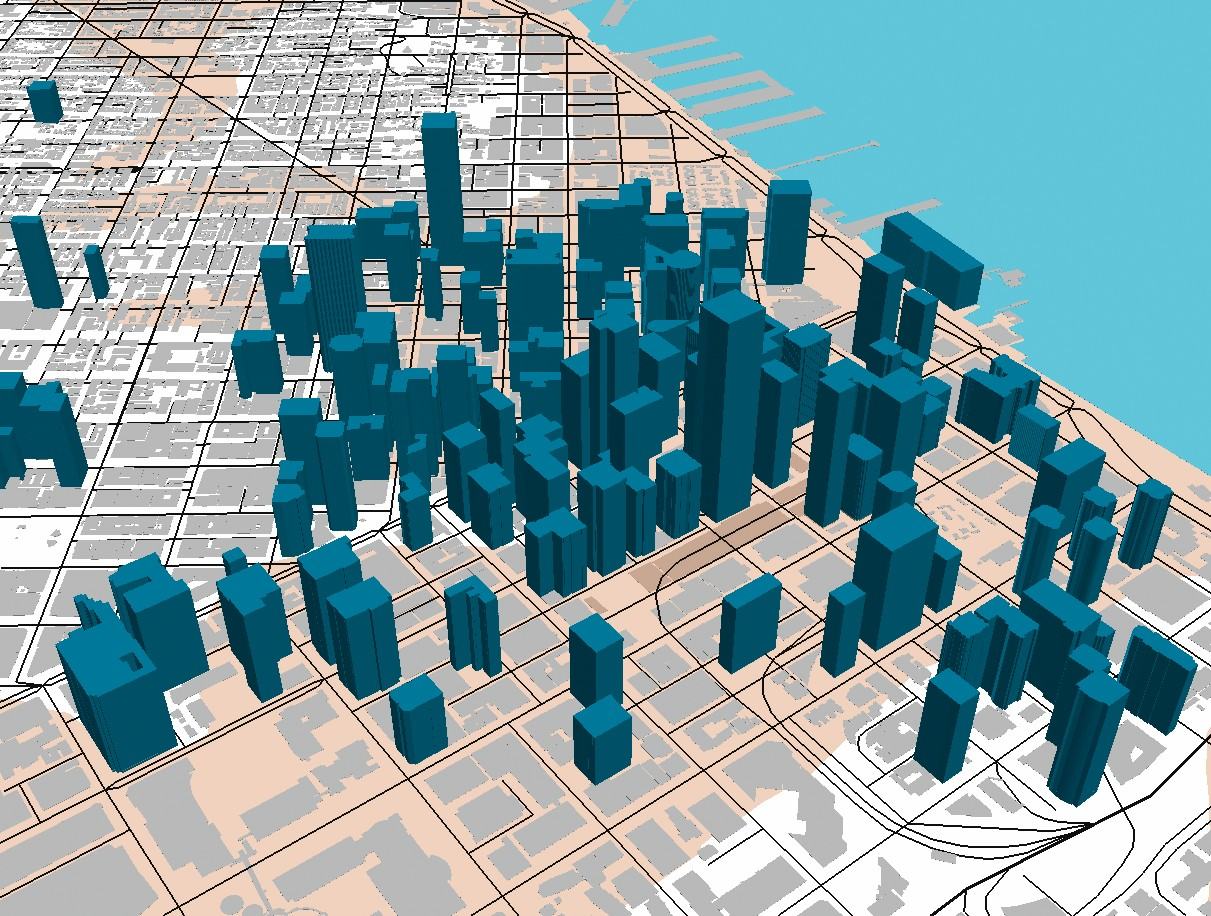 A map with 3D images of tall buildings in downtown San Francisco