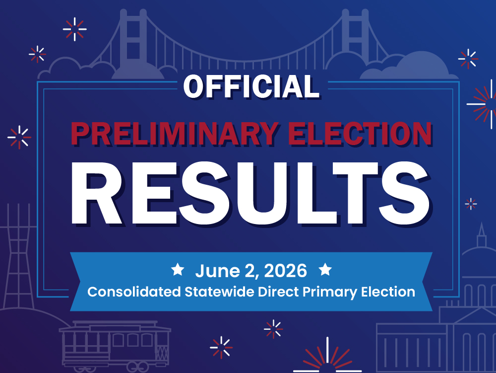 Homepage banner linking to official preliminary results for the June 2, 2026 election.