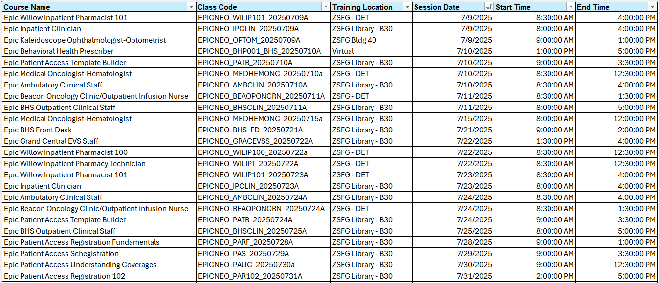 Epic Classes (July)