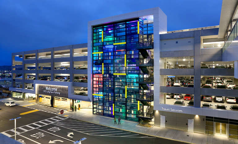 Photo of a parking garage in the afternoon