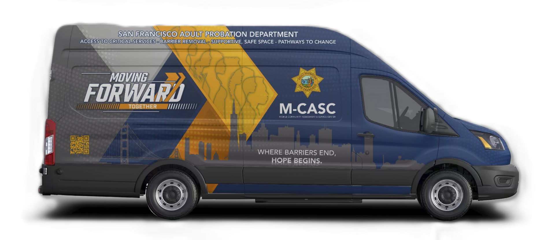 Picture of a blue van used by Adult Probation as the M-CASC.