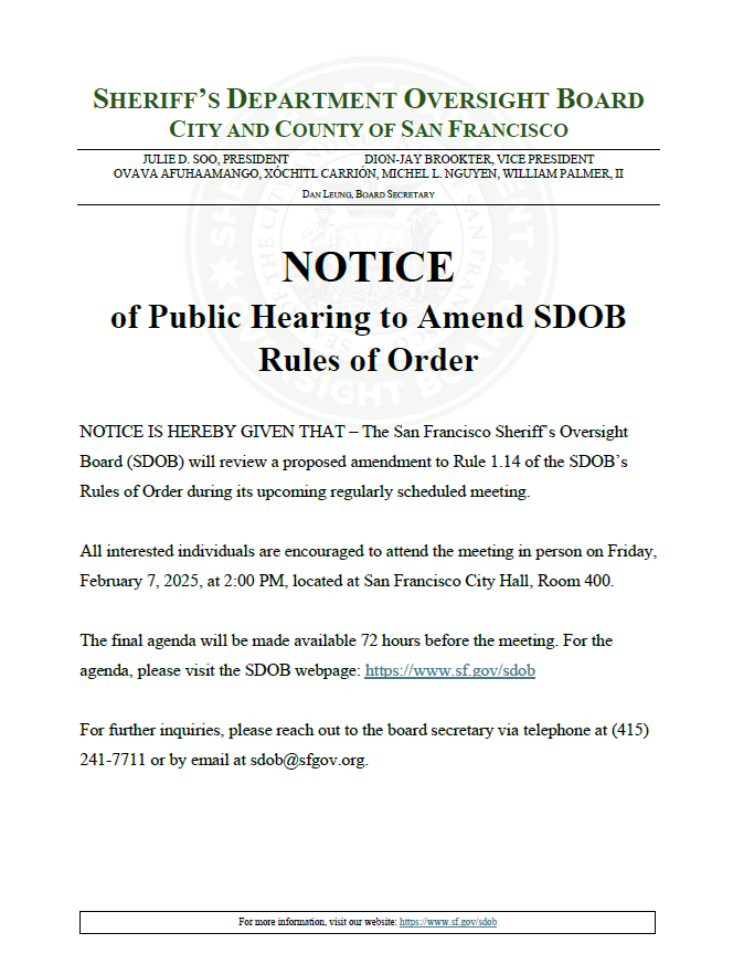 Notice of February SDOB Meeting