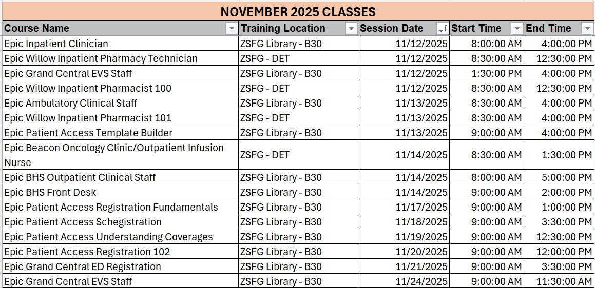 Epic Training - November