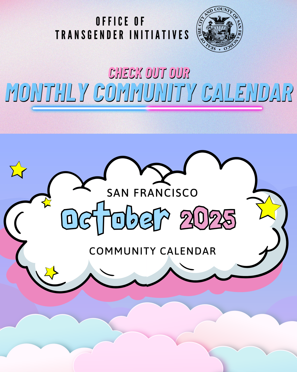 Office of Transgender Initiatives, Check out our monthly community calendar, October 2025