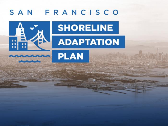 San Francisco Shoreline Adaptation Plan Logo with photo of the City's eastern shoreline behind it