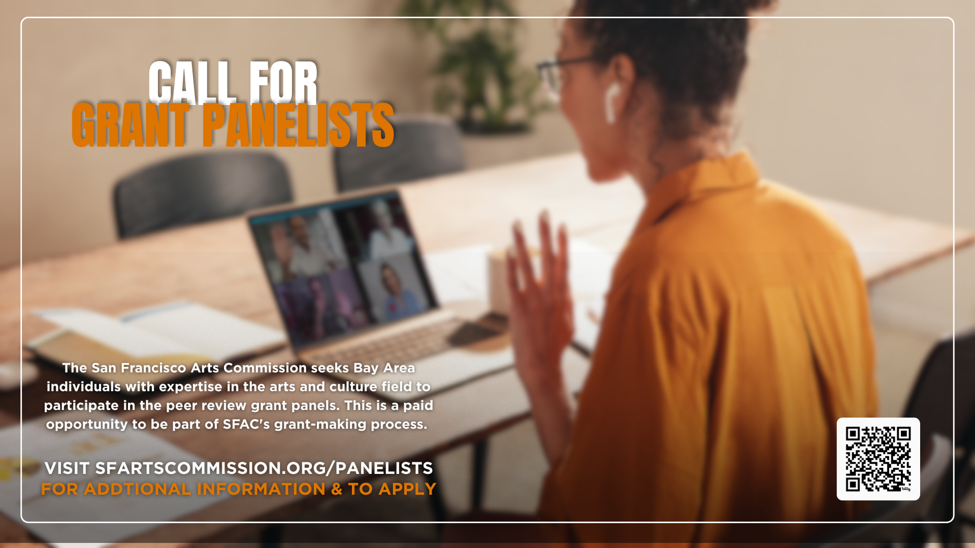 woman speaking with four others on a virtual call