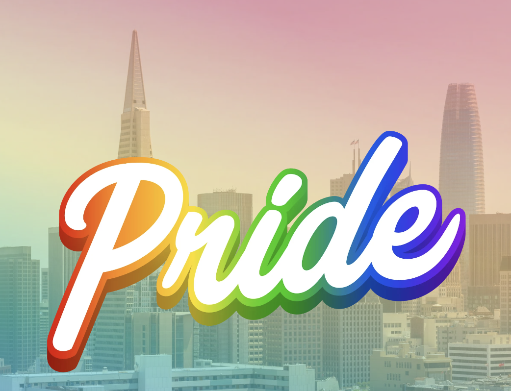San Francisco skyline with the word "Pride"