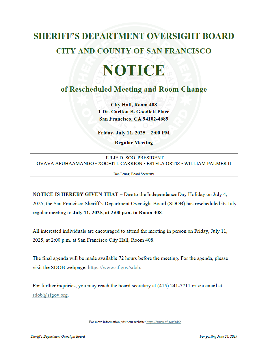 This is a screenshot of the Notice of Rescheduled Meeting. It contains all the information below.