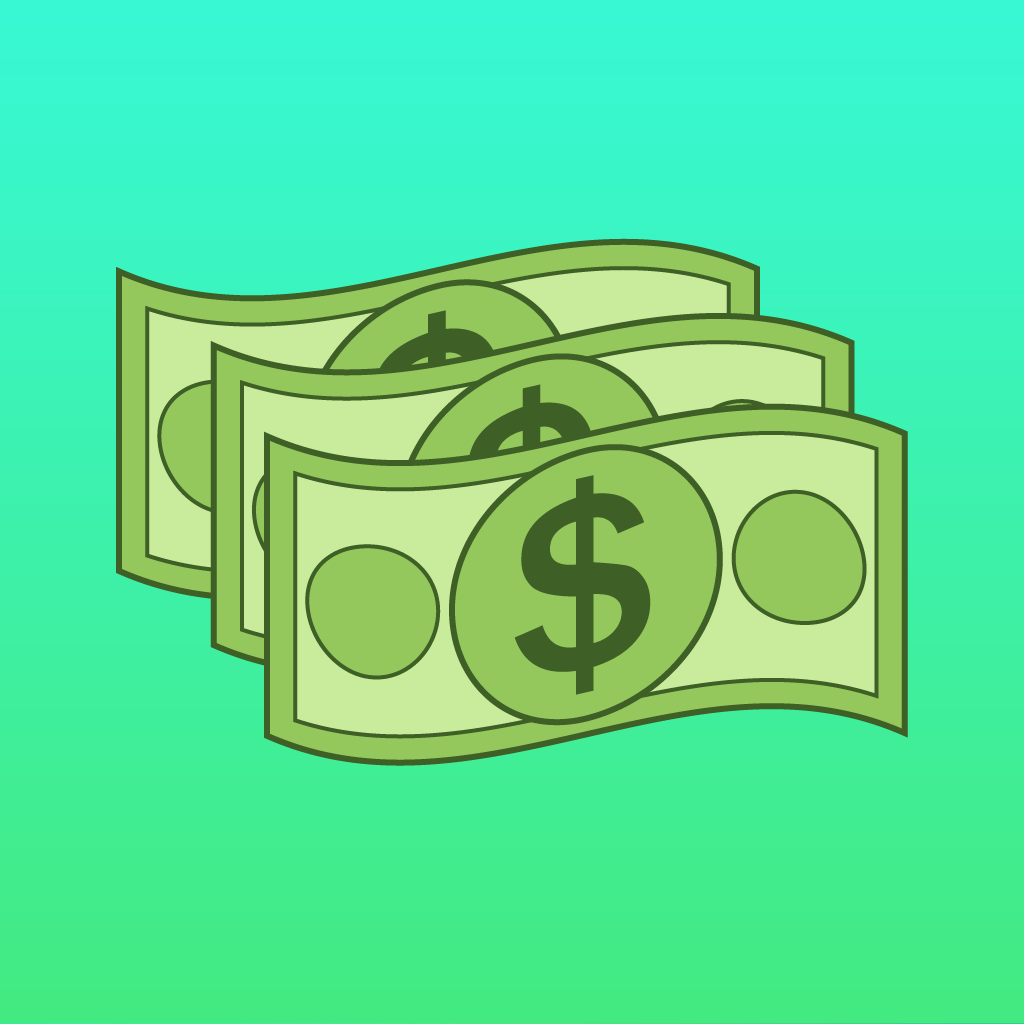 Illustration of three stacked dollar bills, representing payment or stipend.