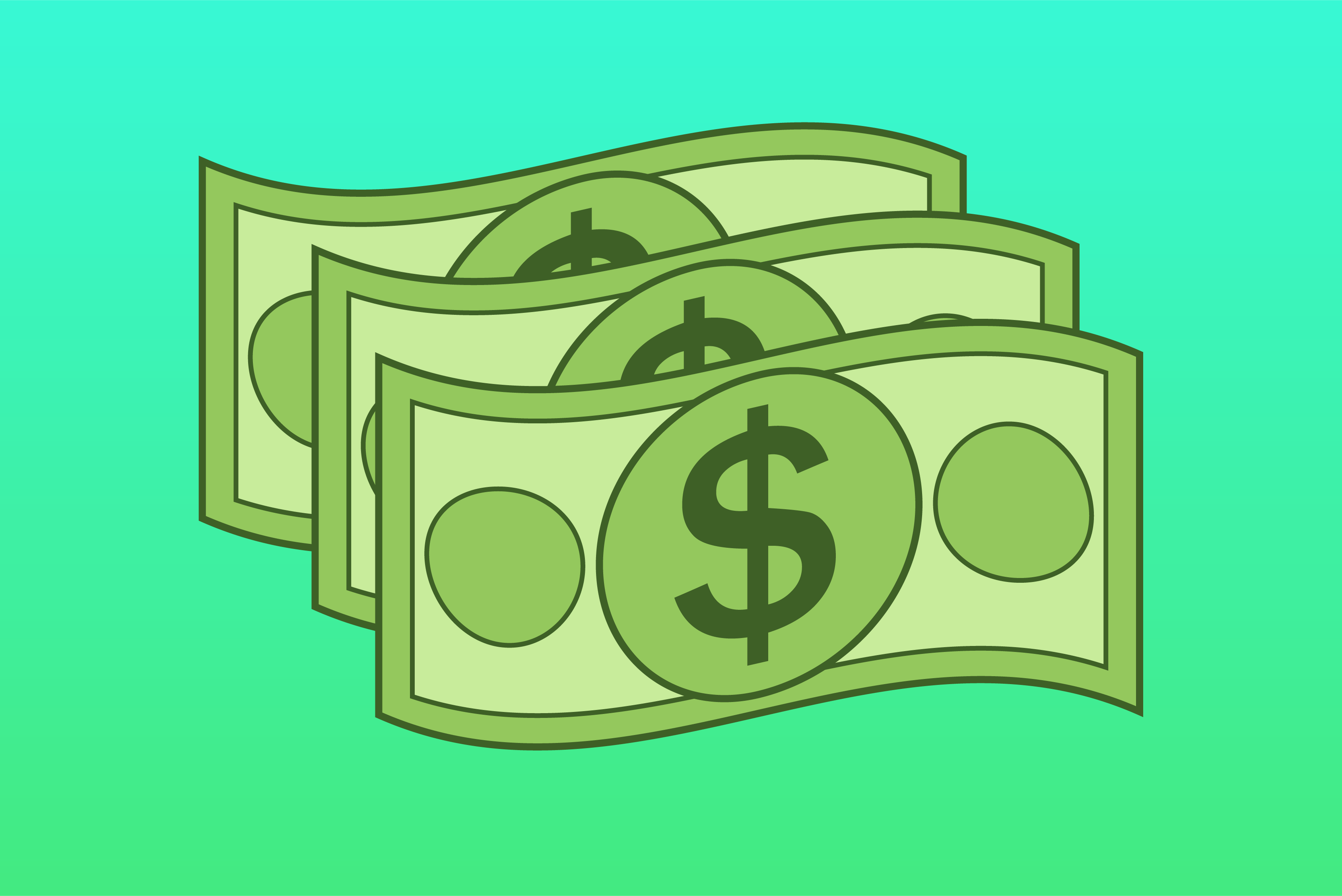 Illustration of three stacked dollar bills, representing payment or stipend.