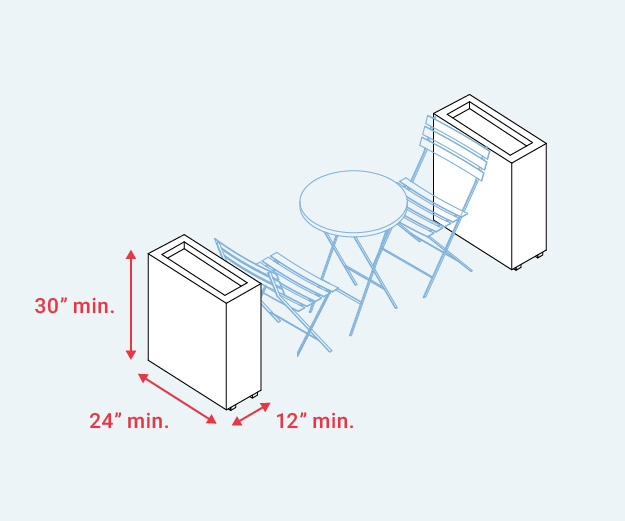 Diverter dimensions and placement for sidewalk seating