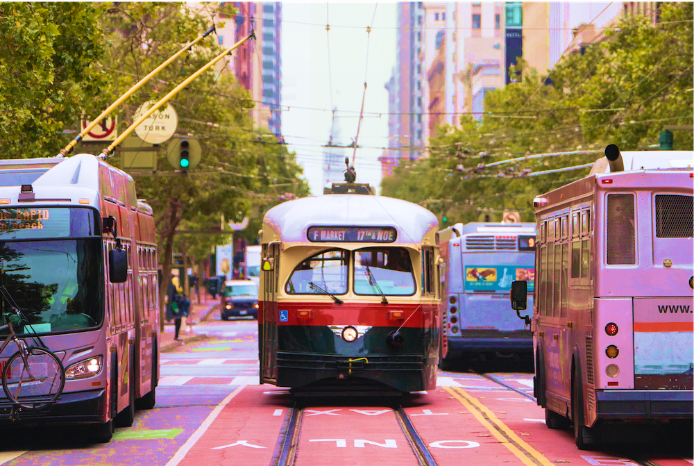 Tramway moving on a San Francisco street