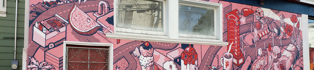 pink mural on side of building