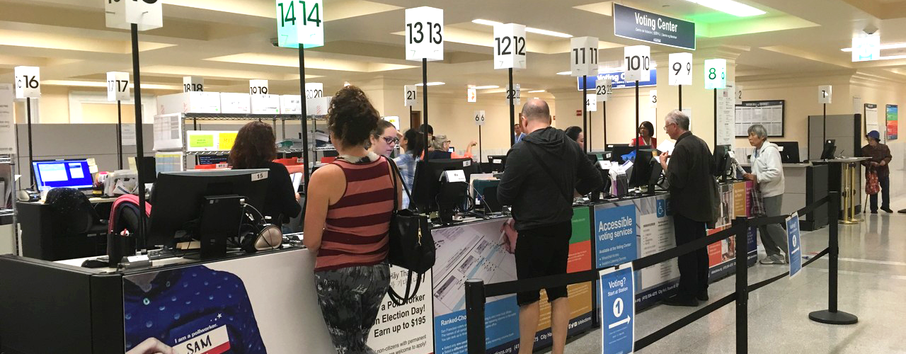 San Francisco Voters voting at the voting center in City Hall.