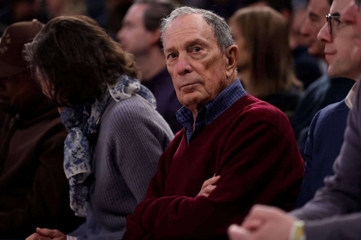 An image of Michael Bloomberg, looking up