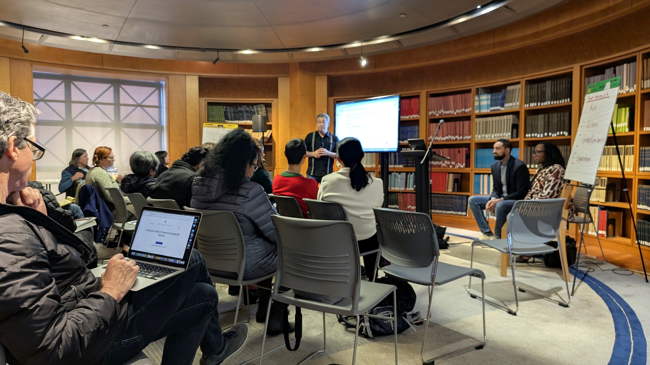 Participants at an SF AI Week workshop at SF Main Library on practical uses of artificial intelligence.